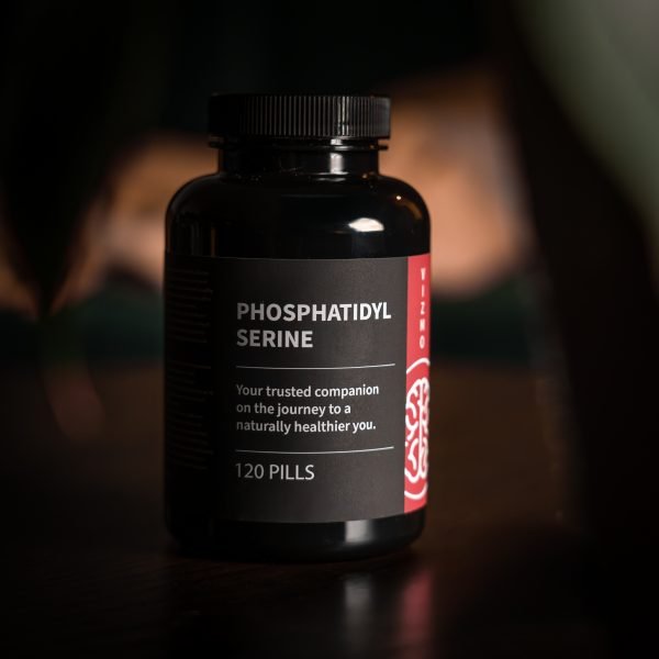 Vizmo Phosphatidylserin – elegantes Produktbild der 120 Kapseln für Konzentration & mentale Klarheit