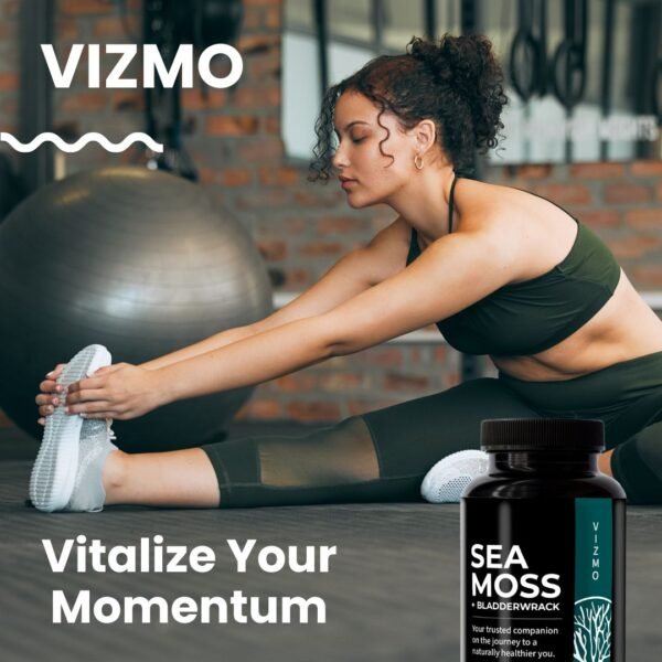 Sportlerin dehnt sich – Vizmo Sea Moss Kapseln für Energie, Regeneration & aktive Gesundheit