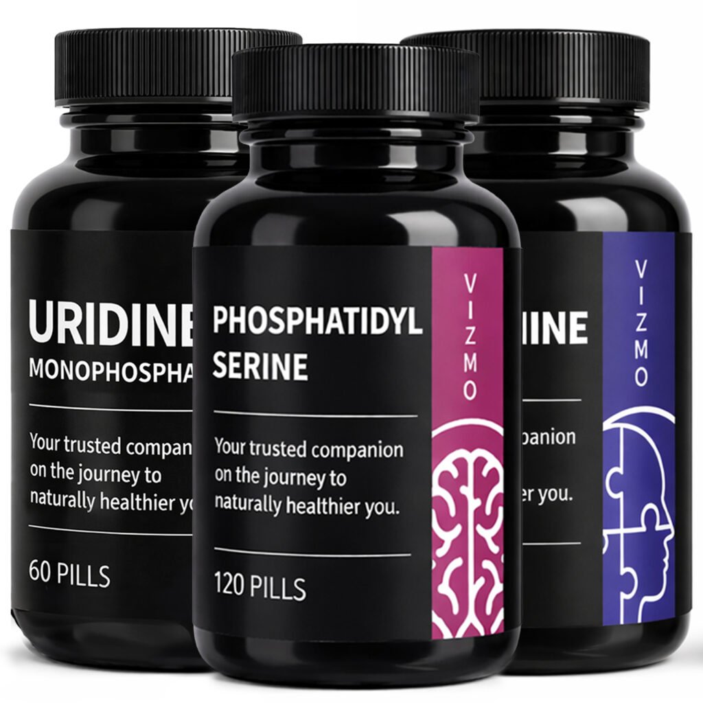 VIZMO Kognitiver Fokus-Stack – Uridinmonophosphat, Phosphatidylserin und L-Theanin Kapseln im Bundle
