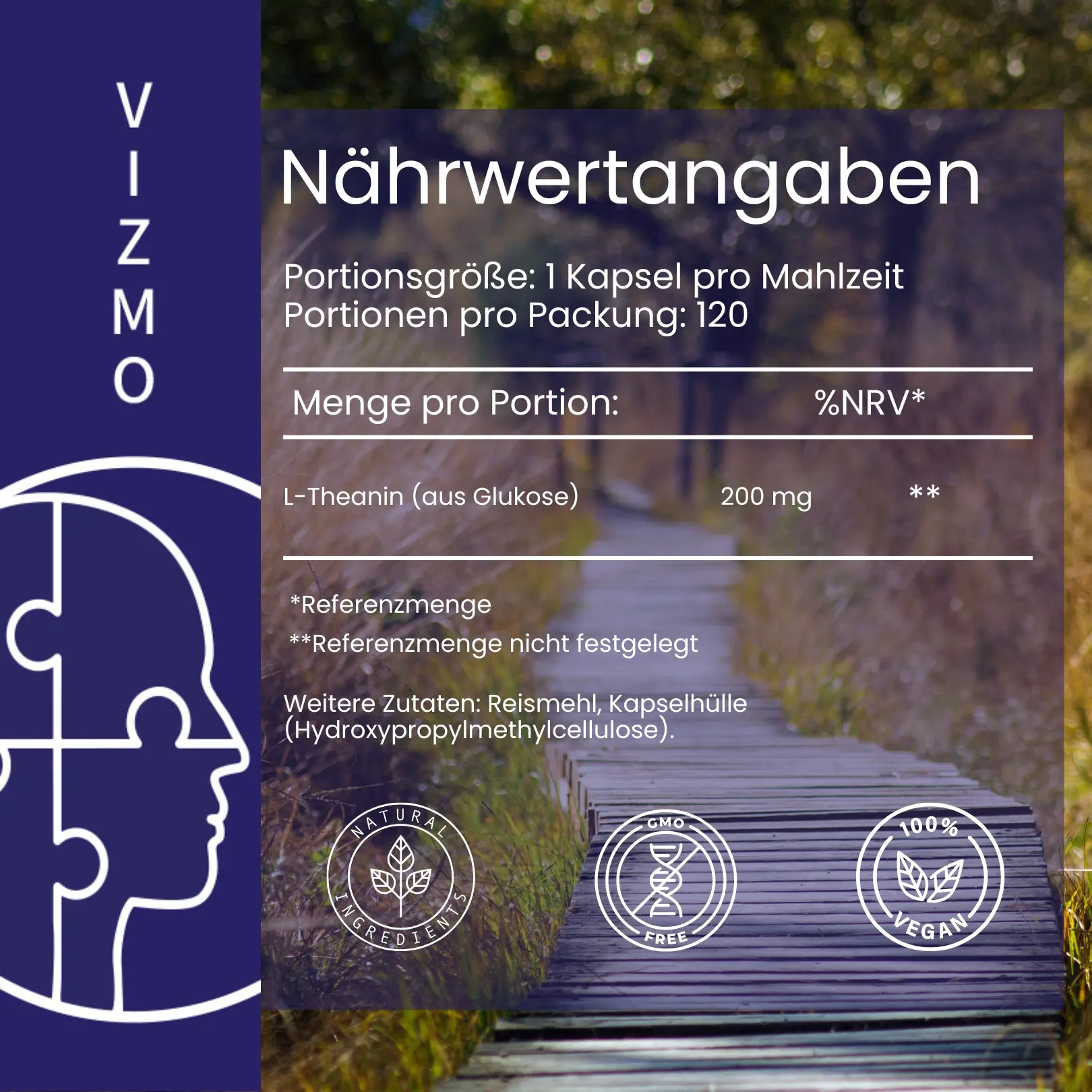 VIZMO L-Theanin Nährwertangaben – Inhaltsstoffe und Tagesdosis auf einen Blick